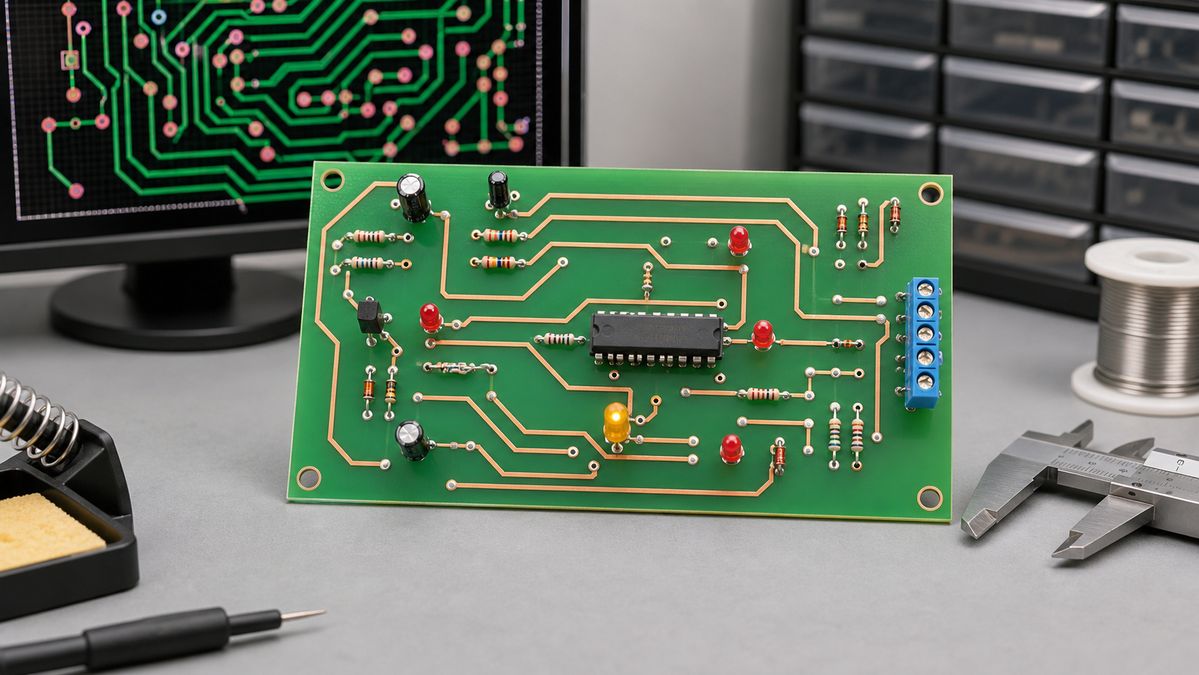 Single-layer PCB on engineering workbench