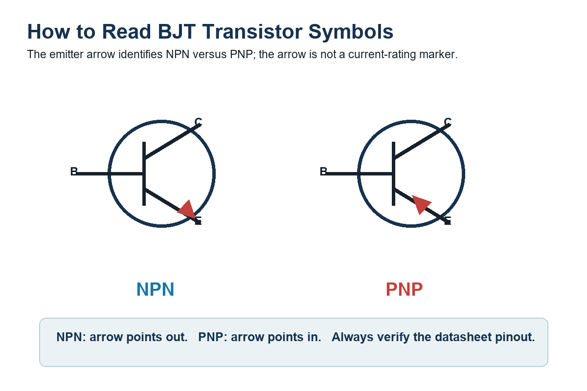 Diagram comparing NPN and PNP transistor schematic symbols