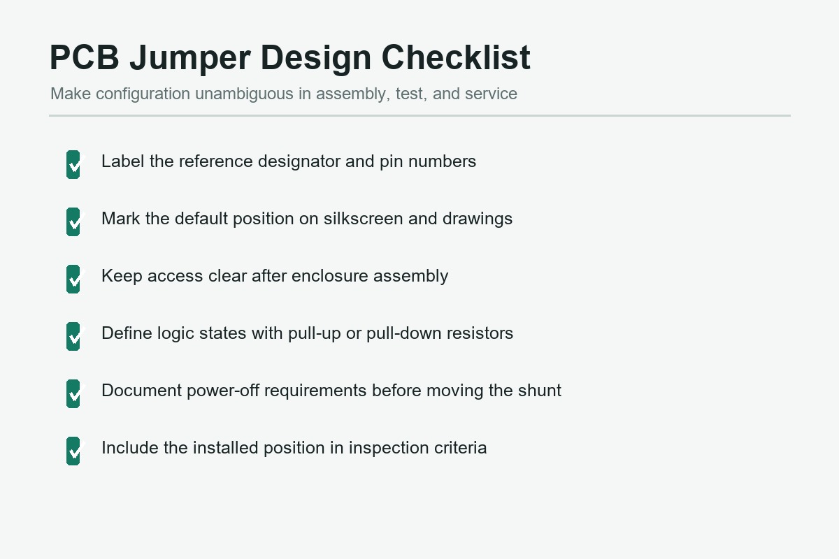 PCB jumper design and documentation checklist