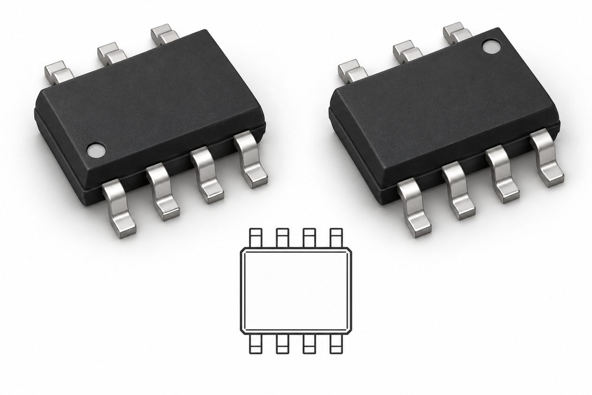 Conceptual side-by-side package pin and footprint comparison for alternate components