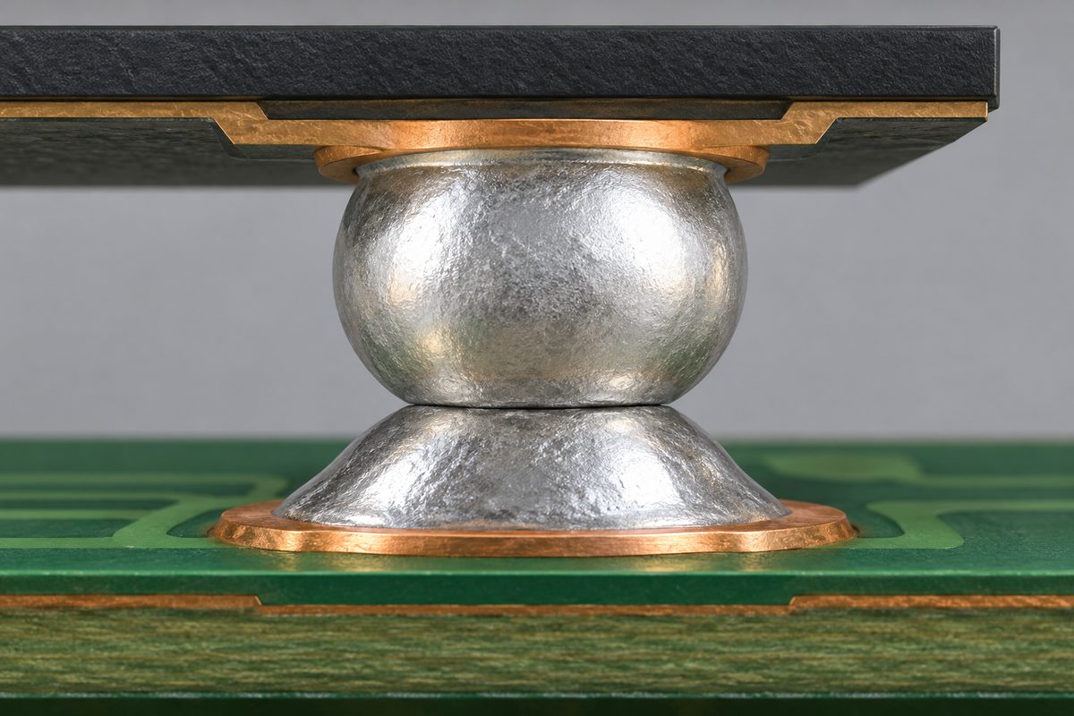 Conceptual side cutaway of a BGA solder sphere touching a separate lower solder deposit with a visible interface line