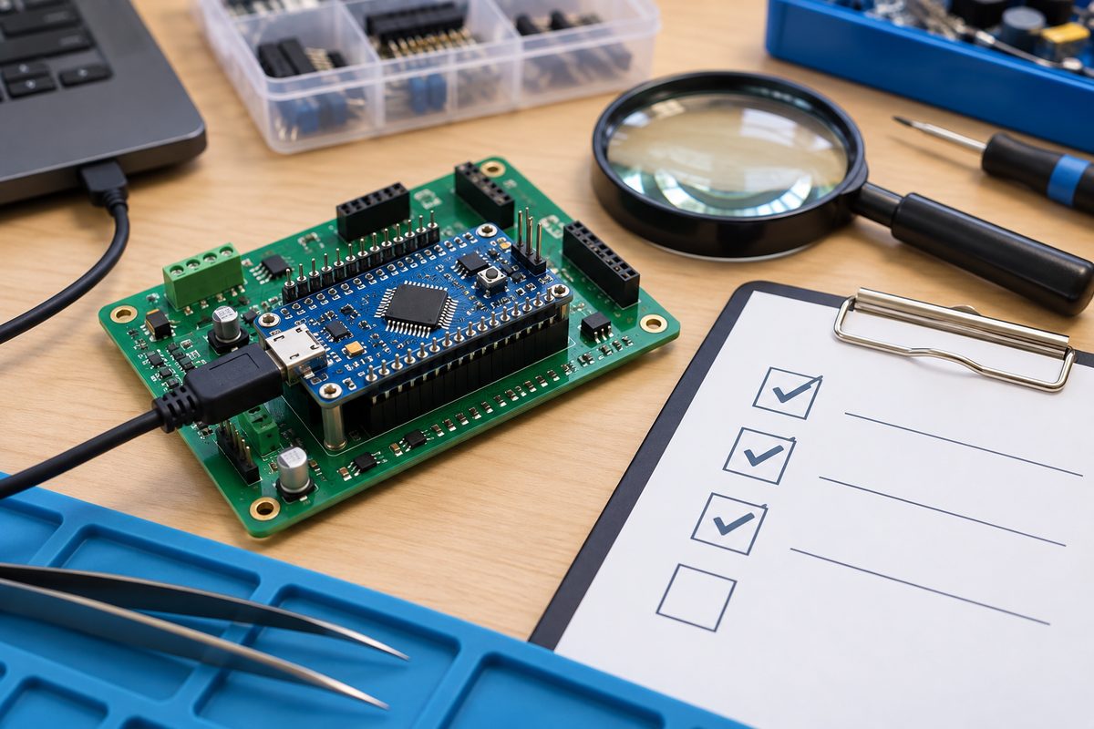 Conceptual carrier board validation showing inspection, programming access, and an engineering check record