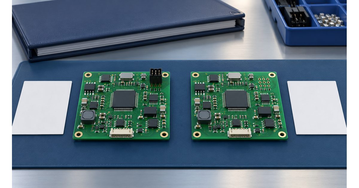 Conceptual assembled PCBs with different optional connector population beside blank configuration cards
