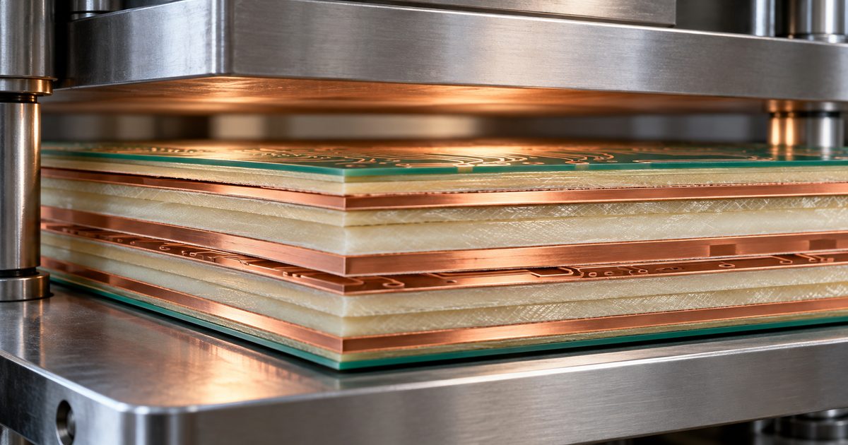 Conceptual multilayer PCB stack during controlled lamination