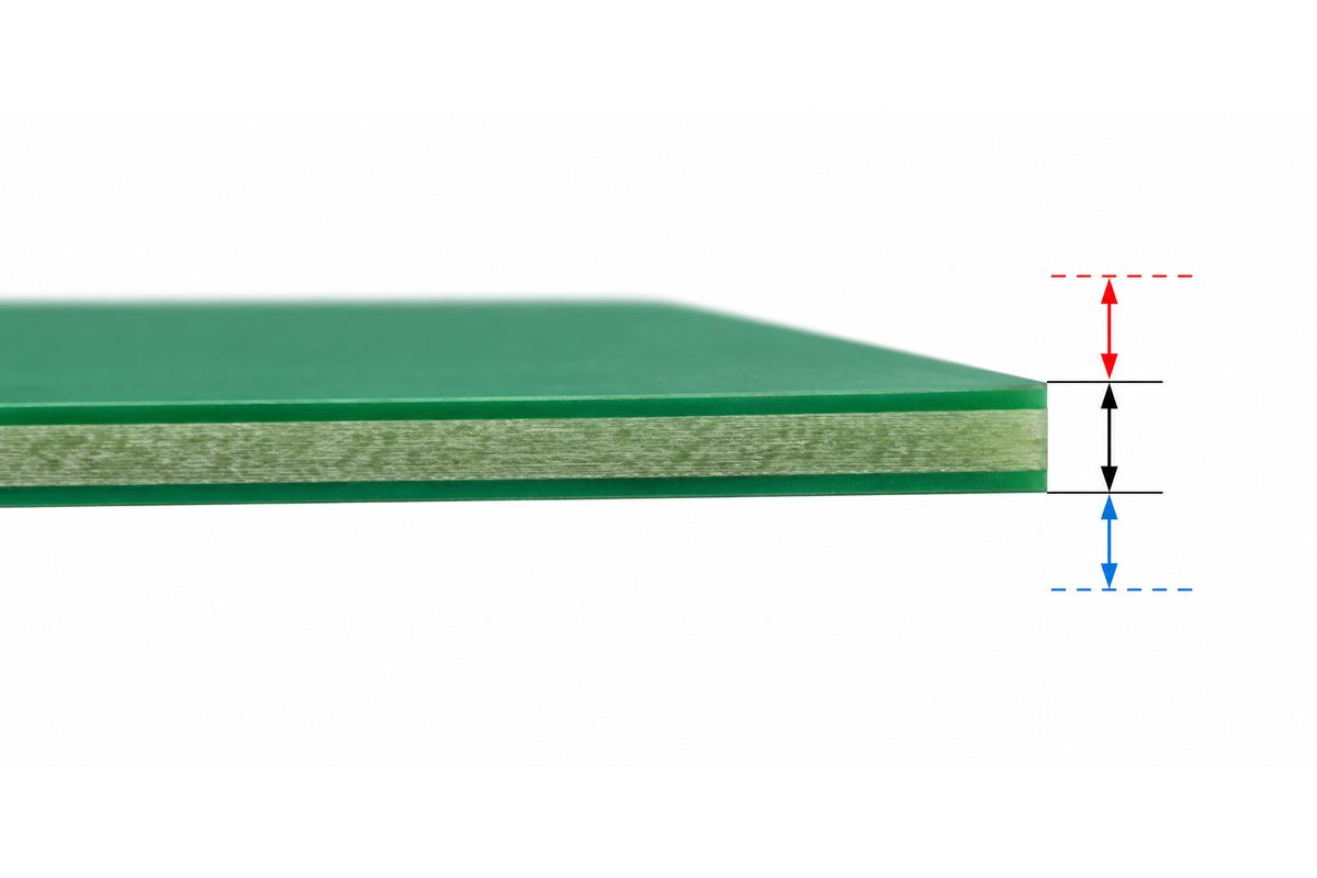 Conceptual diagram showing nominal board thickness and a permitted thickness range