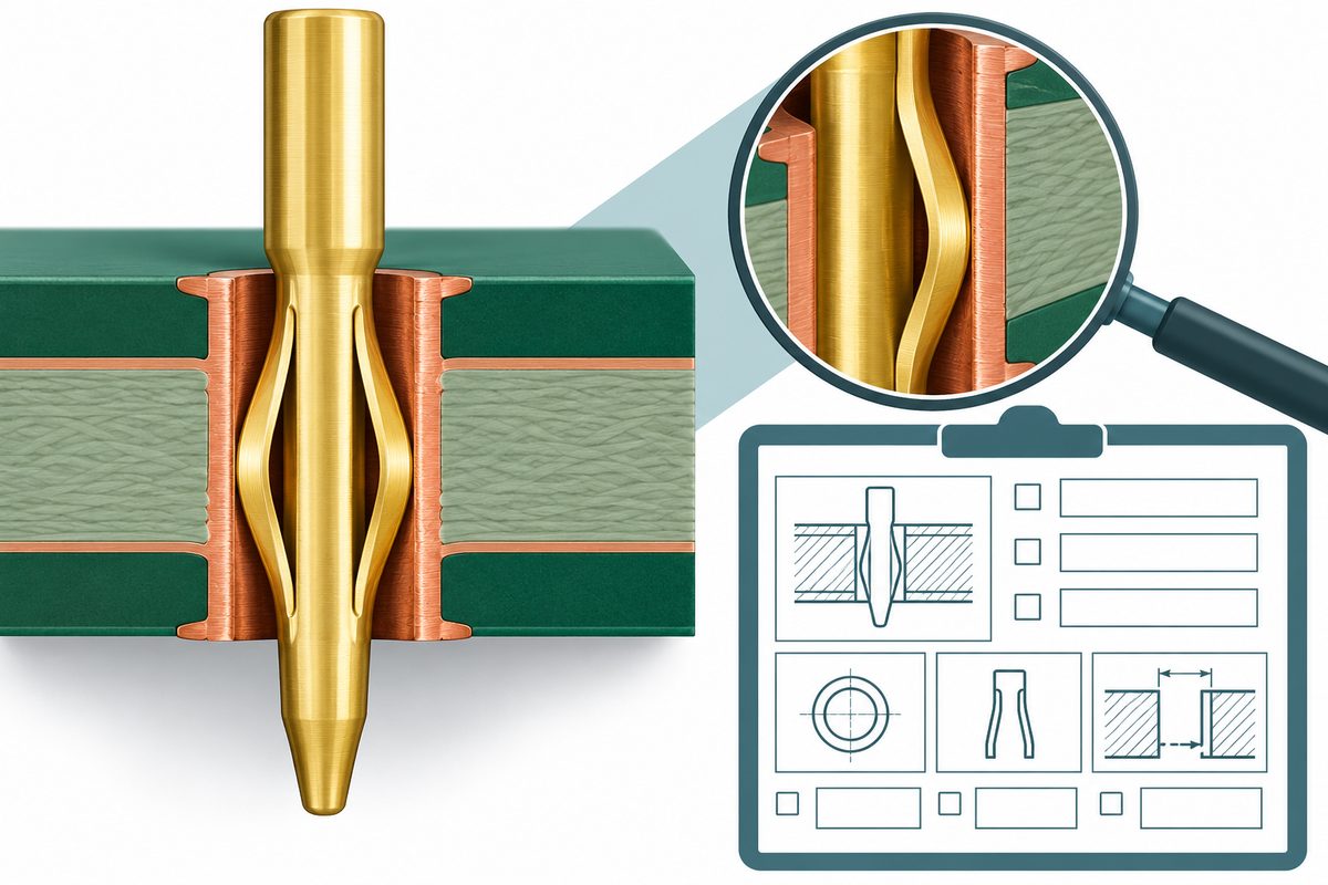 Conceptual press-fit assembly inspection with a contact cutaway and blank engineering acceptance record