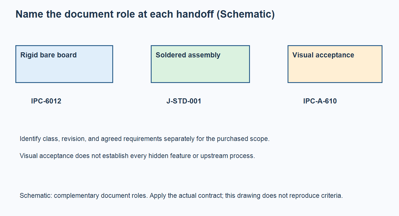 Schematic separating rigid bare-board requirements, soldering process requirements, and visual assembly acceptance
