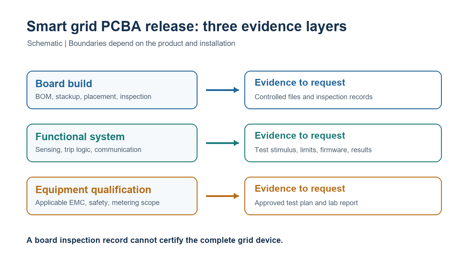 Schematic separating smart grid board build, functional system, and equipment qualification evidence