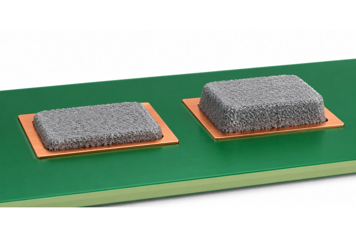 Conceptual comparison of two solder-paste deposits with similar footprints and different heights